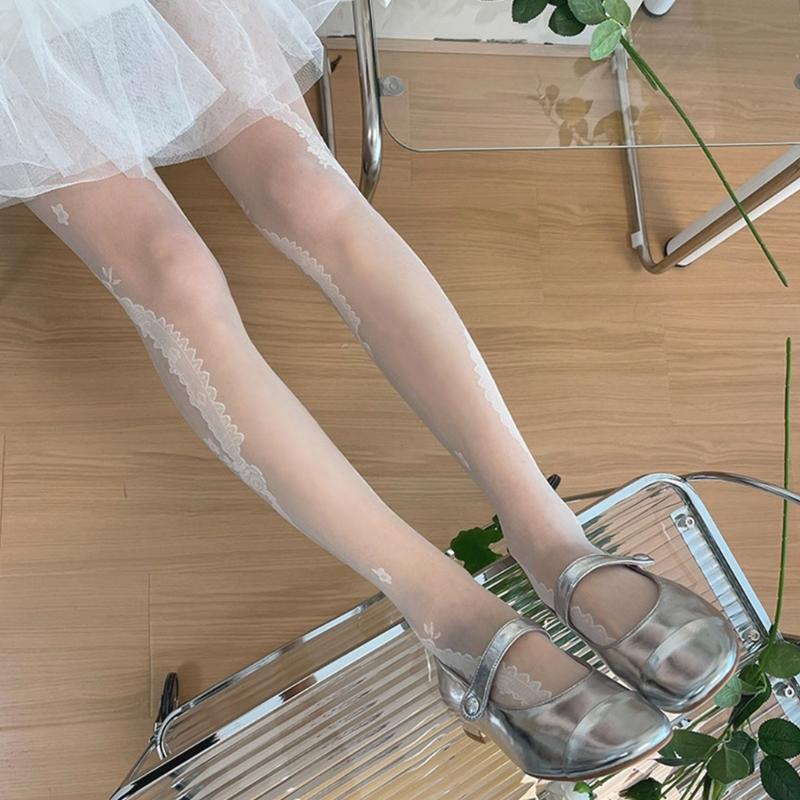 Sexy See Through Tight Pantyhose for Women-Lolita Floral Stockings High Elasticity Leggings Japanese Style Stockings Ins