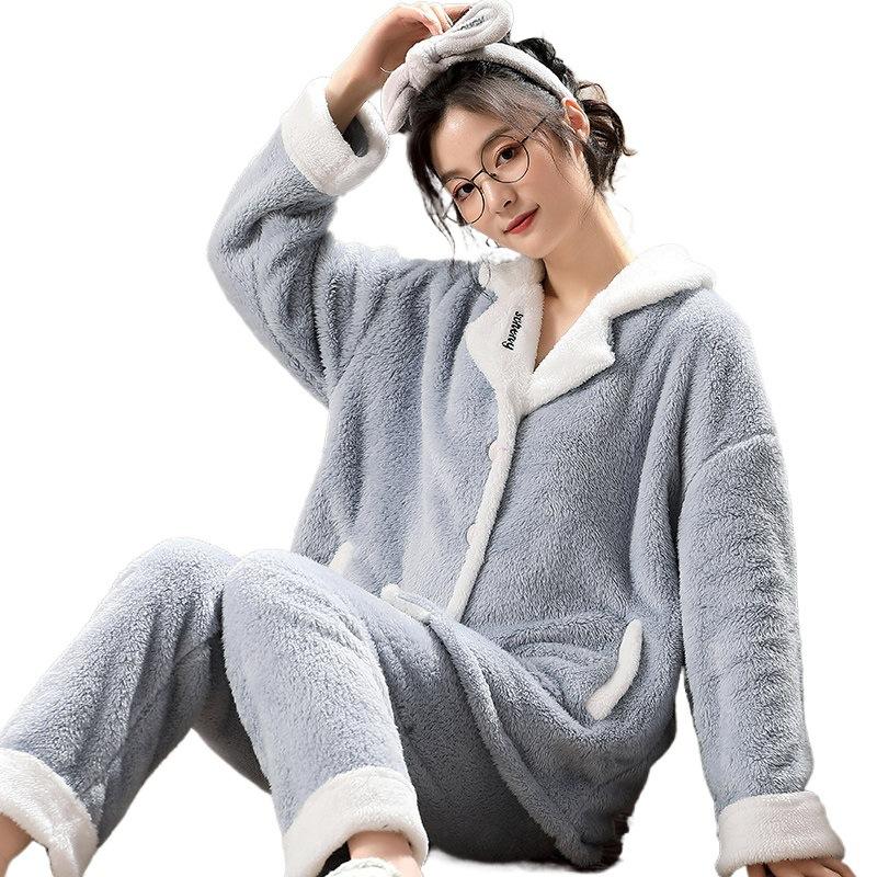 Herbst und Winter Damen Pyjamas Neue Waschlappen Große Größe Gepolsterte Damen Korallen Samt Homewear Anzug