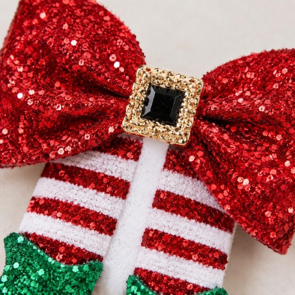 Sequin Christmas Bow Hair Clip Red Bow Side Clip Barrette Christmas Boot Hair Clip Women Girls