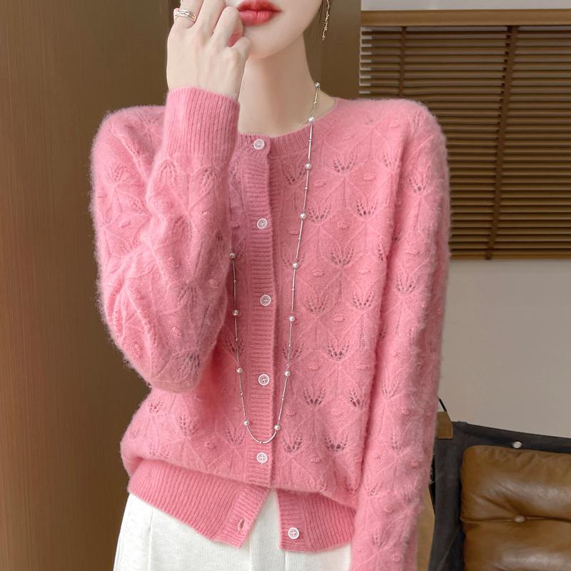 Spring Autumn Women's Basis Sweater Hollow Cardigan Knitwear Female O-Neck Soft Casual Top