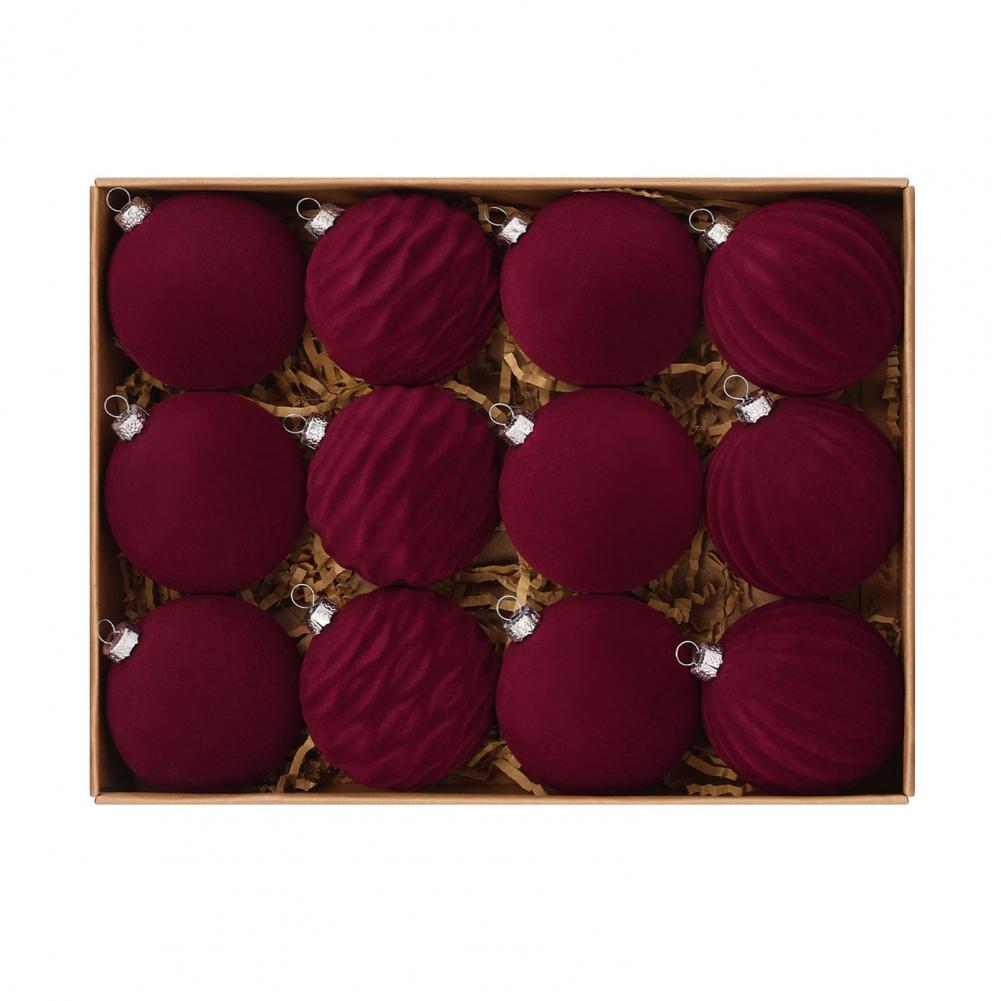 

Christmas Tree Decoration Balls Velvet Christmas Ornaments 12 Pcs Velvet Christmas Balls Set Shatterproof Flocking for Xmas красный