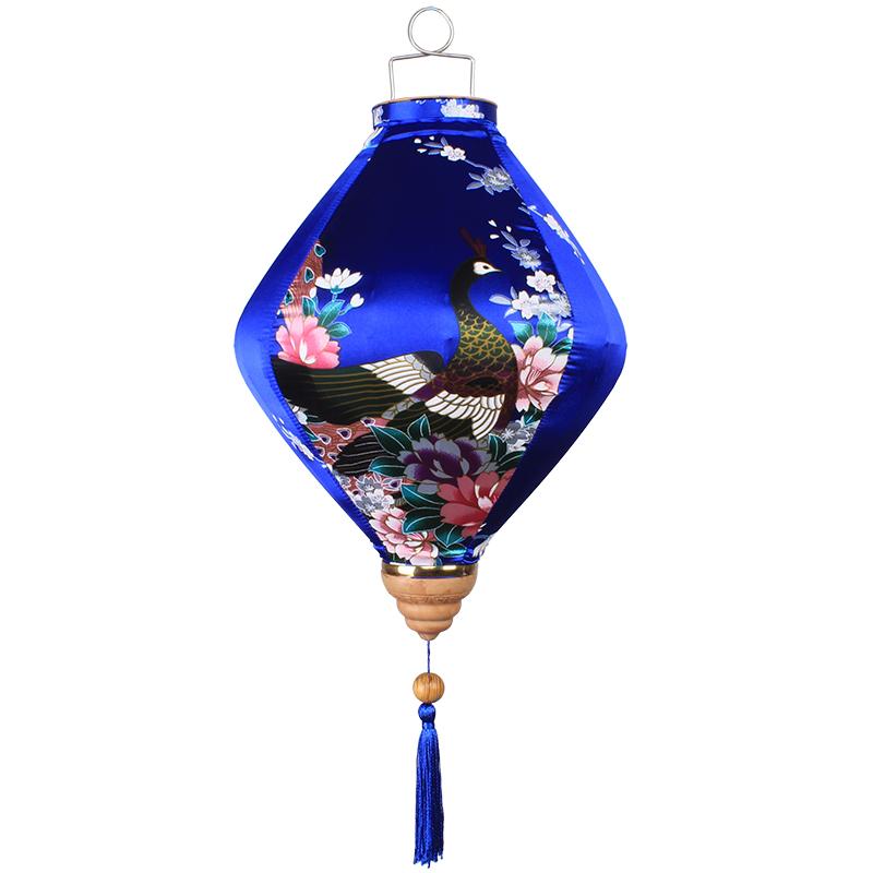 12/14Inch Chinese Traditional Style Silk Lantern Retro Peacock Pattern Hanging Lantern Vietnam Japan Spring Festival Party Decor