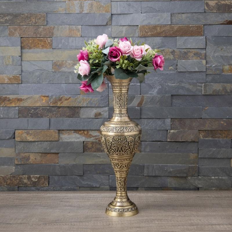 Antique Metal Vases with Embossed Geometric Pattern Dried Flower Arrangements Container for Table Centerpieces Decors