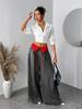 Women's Retro Pinstripe Wide-Leg Patchwork Color Block Floor-Length Pants