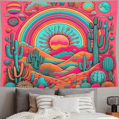 Boho Sonne Kaktus Wandteppich Polyester Wandbehang für Wohnzimmer, Schlafzimmer, Studentenwohnheim Dekor - Perfekt für Valentinstag, Geburtstag, Neujahr