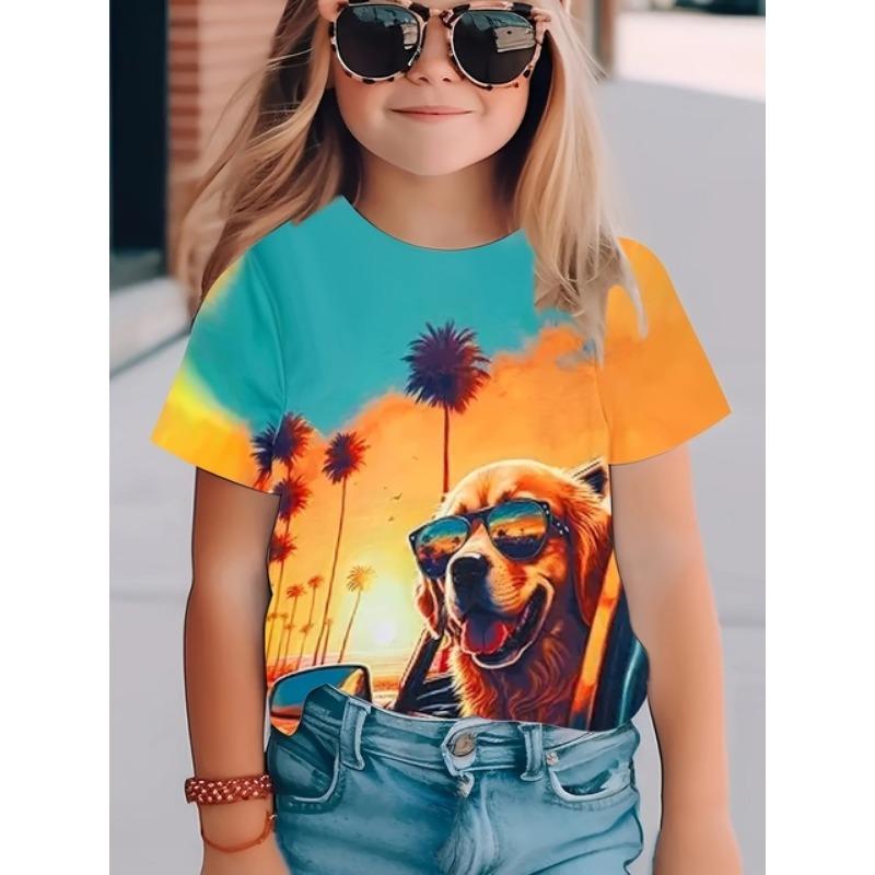 Children's Clothing Girl T-Shirt Short Sleeve Child T-Shirt Cute Animals Print Casual Round Neck Girl Tops Kids Summer Clothes