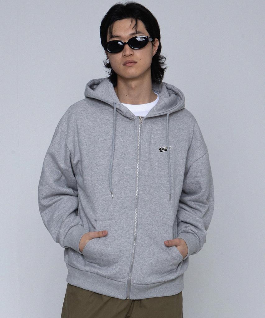 Graver [Unisex] Baseball Logo Embroidered Zip-Up Hoodie_Gray