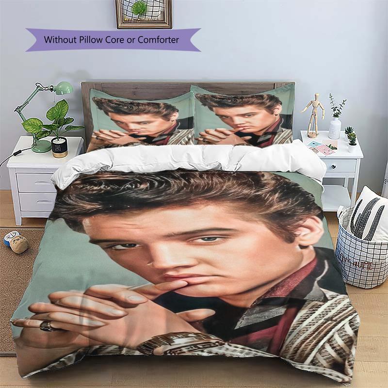 Elvis Presley Rock Star Portrait Print 3‑Pieces Duvet Cover Set Pop Music Bedding Bedroom Home Decor Without Pillow Core Comforter