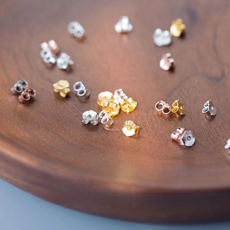 S925 Anti-Drop Ear Clip & Back Ear Stud In Gold - White Fungus Design