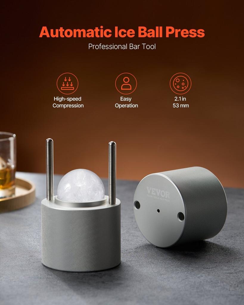 Ice Ball Press Ice Ball Maker 2.1"/53mm Ice Press Kit for Whiskey Silver