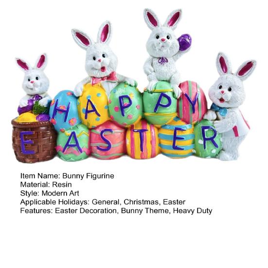 Happy Easter Bunny Figurine Hand-painted Colorful Egg Rabbit Resin Statue Sculpture Holiday