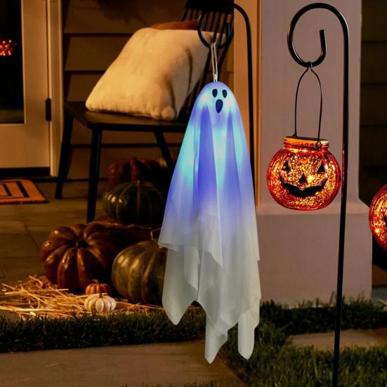 Halloween Hanging Ghost Decoration Dynamic Horror Effect Easy to Install Glowing Hanging Ghost Indoor Outdoor Ornament