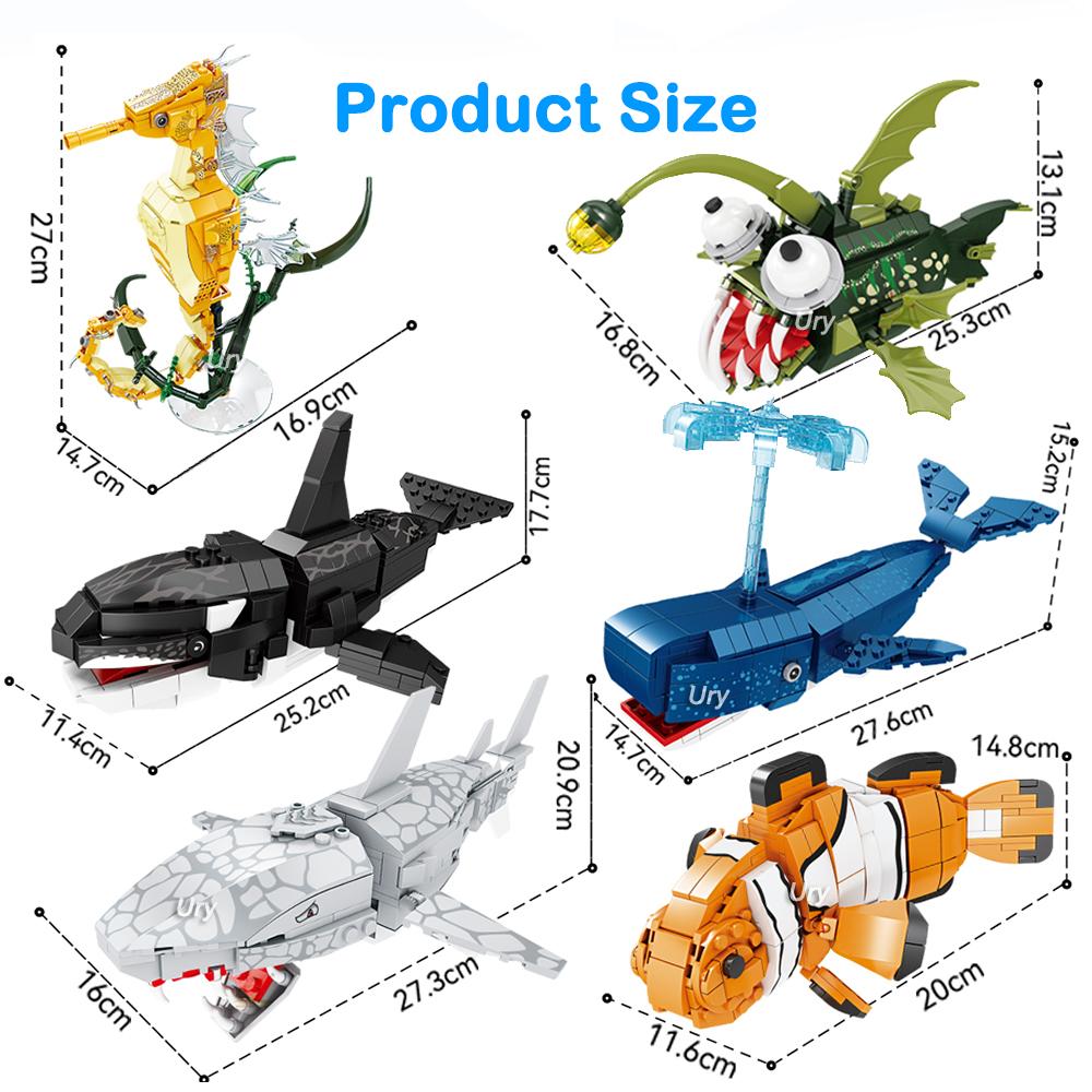 Moc Animale Marine Oceanice Hipocamp Balenă Ucigaș Pește Lanternă Set Model Blocuri de Construcție Diy Copii Asamblează Jucărie pentru Copil Cadou