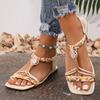 Fashion Fashion Flower Beaded Bohemian Sandals Women Square Toe Printing Braided Flat Sandals Woman 2025 Summer Comfortable Beach Shoes