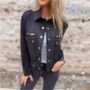 Women's Suede Jacket Lapel Long Sleeve Metal Zipper Outerwear Autumn Winter Coat