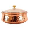 Steel Copper Hammered, Polished Serving Handi with Glass Lid 750 ML - Serving Dishes Chicken Briyani Vegetables Home Hotel Restaurant Tableware