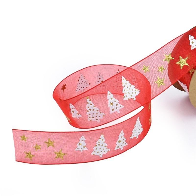 Christmas Ribbon Christmas Tree Decoration Gift Package Decor 5m/20m Christmas Tree and Star Printing