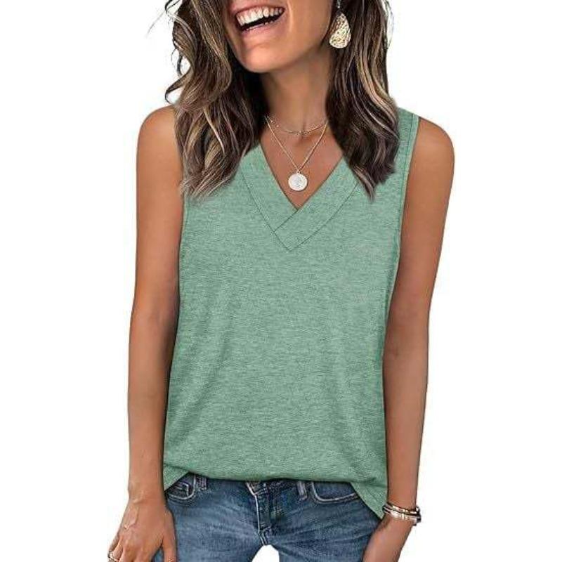 VEZFAA Dámská móda Ležérní Léto Jaro Jednobarevný potisk Halenky a košile bez rukávů s výstřihem do V