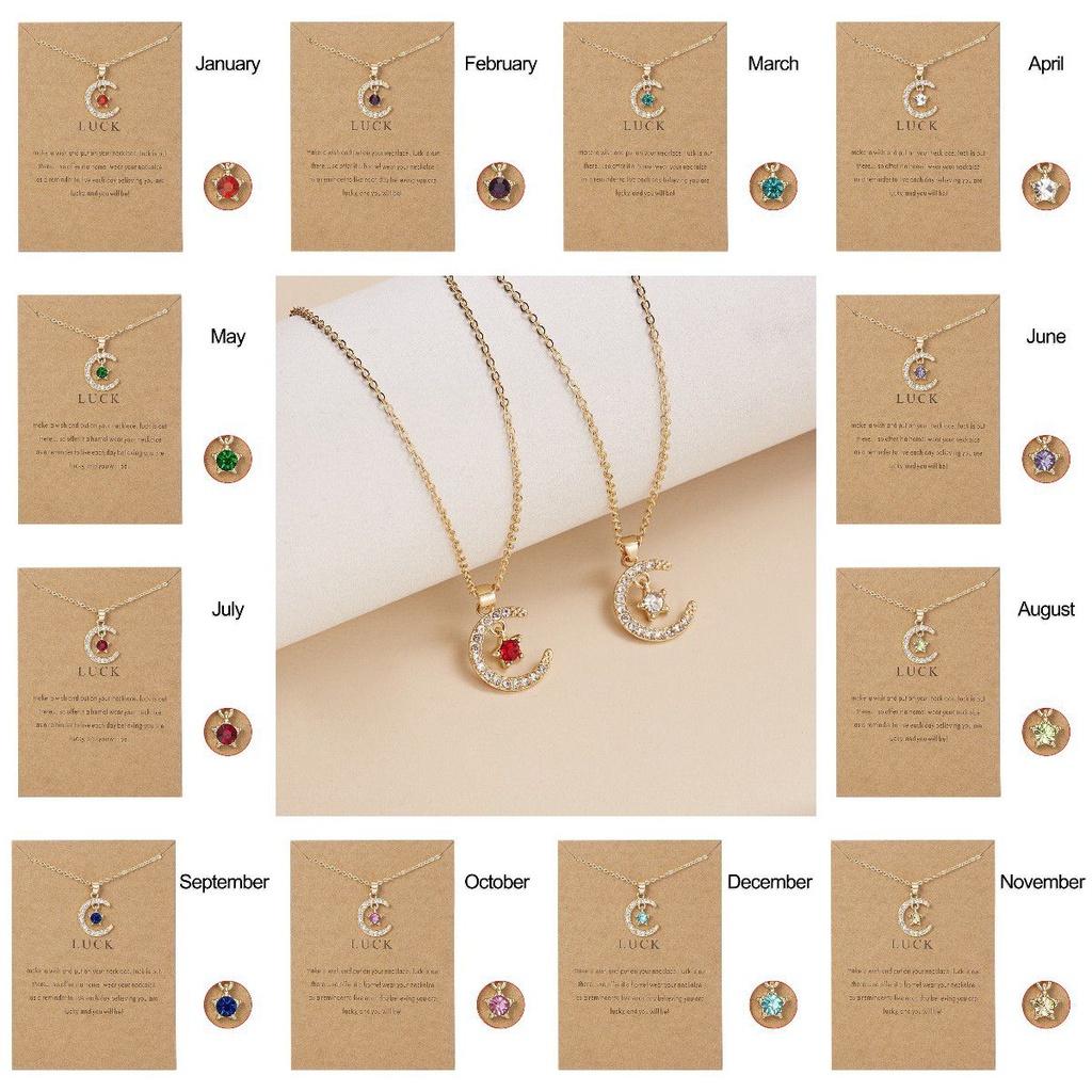 Stunning 18k Gold Birthstone Moon Necklace Featuring Hypoallergenic Design