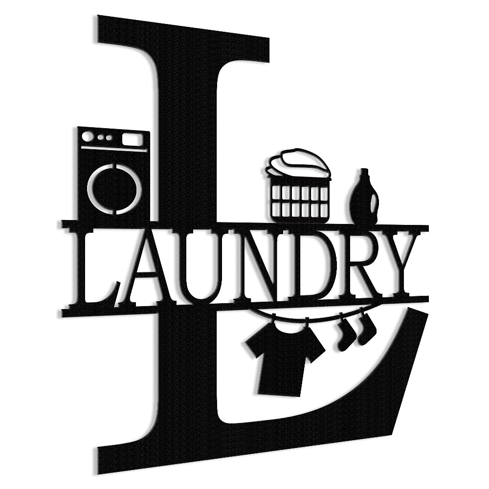 Logo Decorativo Lavanderia Design Classico in Metallo (Nero -30,5 × 35,5 cm)
