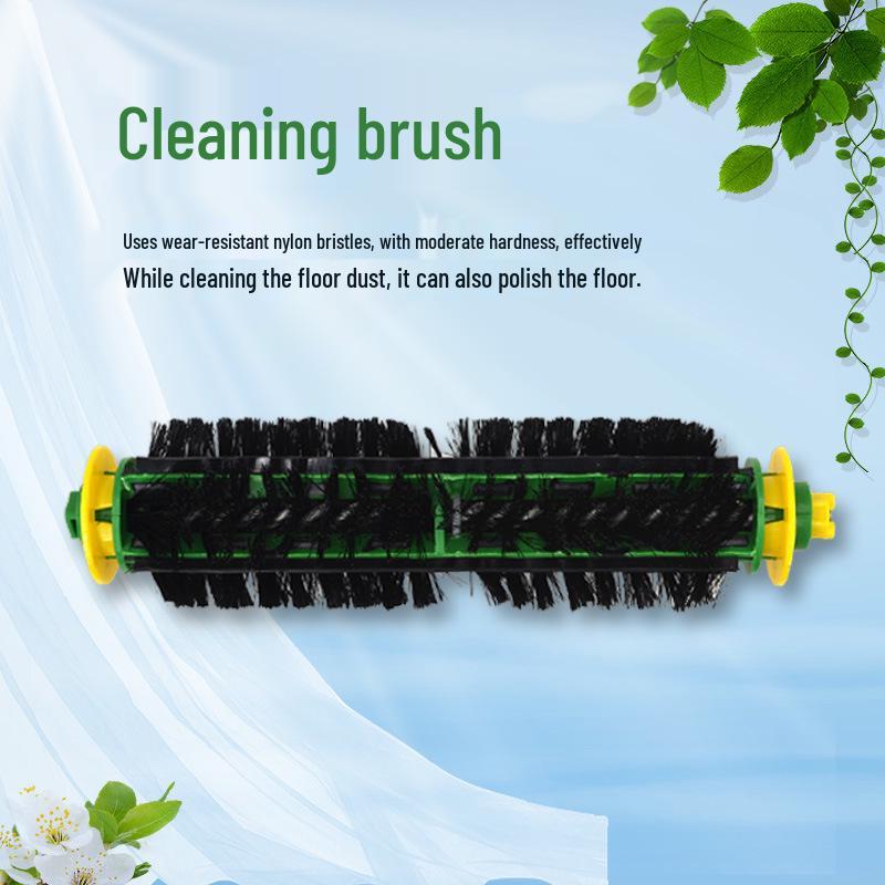 Kompatibles Zubehör für die iRobot Roomba 500-Serie: Rollenbürste, Hauptbürste, Seitenbürsten, Filtersieb, Filterelement.