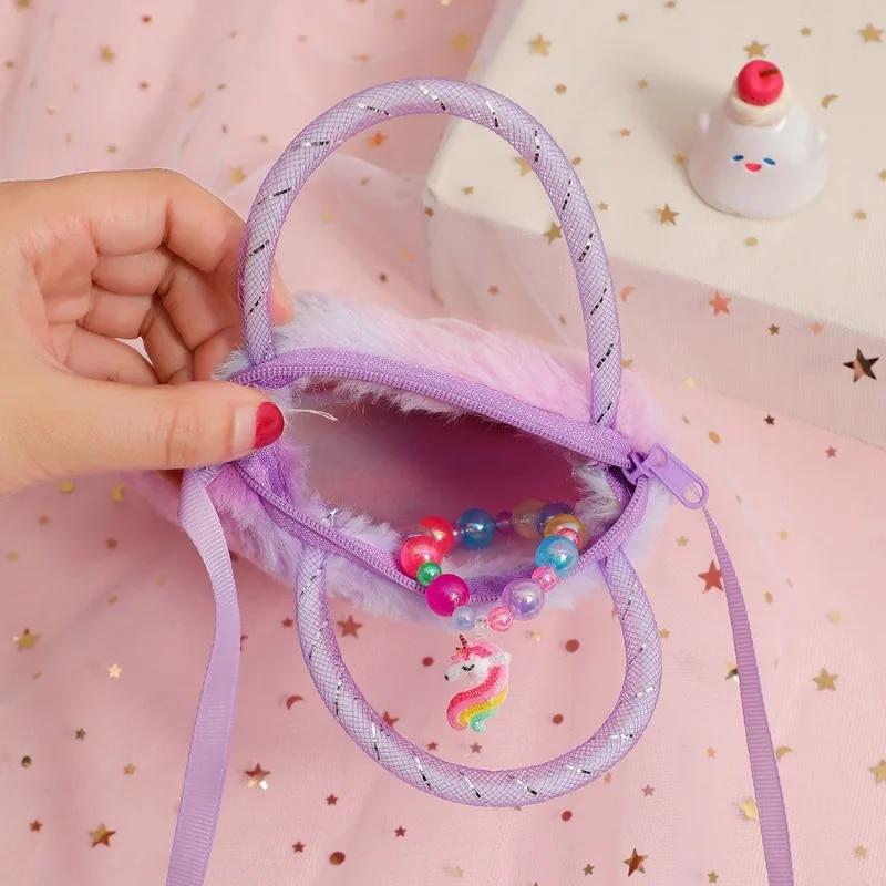 Jednorožec kreslená plyšová taška přes rameno pro děti Crossbody taška pro děvčata do školky Přenosná venkovní malá čtvercová taška na mince Peněženka