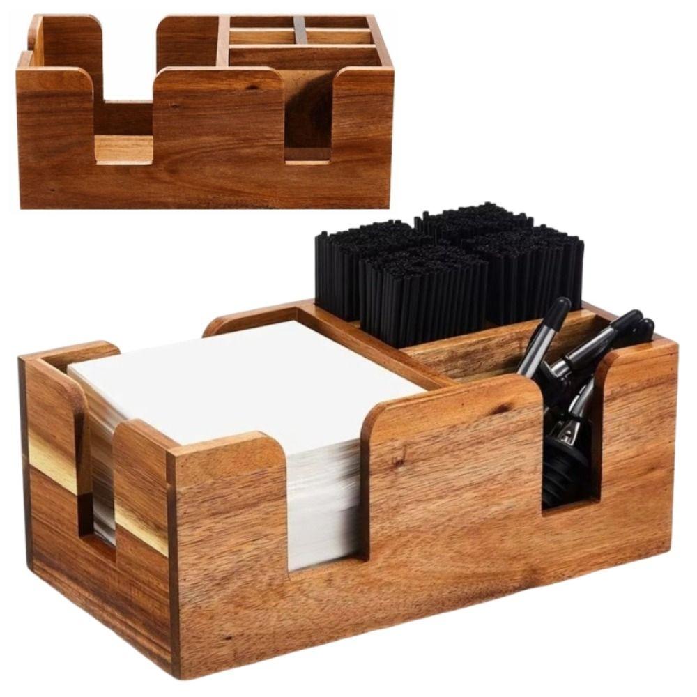 Rectangular Bar Straw Organizer Wooden Bar Tool Storage Stand Tissue Storage Box Home Decoration