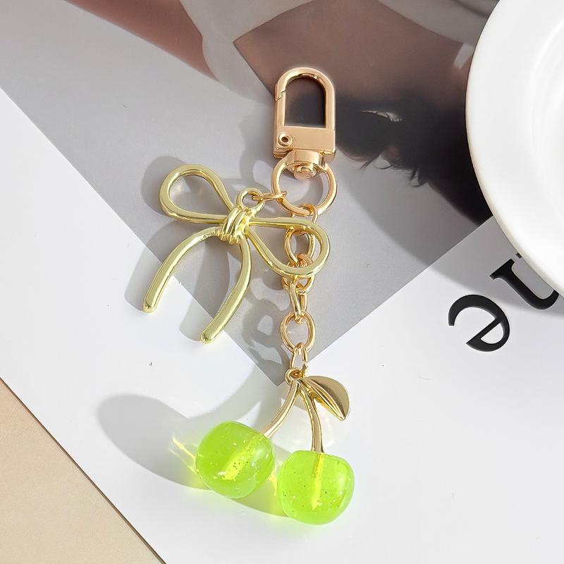 Cute Cherry Keychain With Pearl And Heart Charm Resin Fruit Pendant Bag Accessory For Women Girls