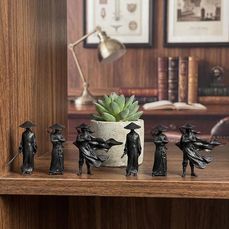 6Pcs/set Exquisite Car Statue Ornament Mini Chinese Swordsman Figure Cartoon Swordsman Miniatures Interior Decor