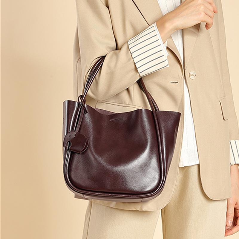 Genuine Leather Bucket Small Tote Handbags For Women Luxury Designer Basket Ladies Shoulder Crossbody Bags