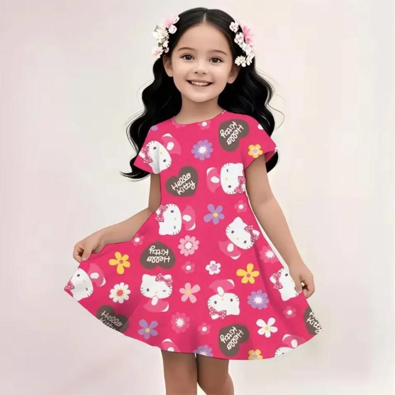Sanrio New Summer Girls Dress Hello Kitty 3D Printed Fashionable Cartoon Cute Princess Girls Clothes Skirt