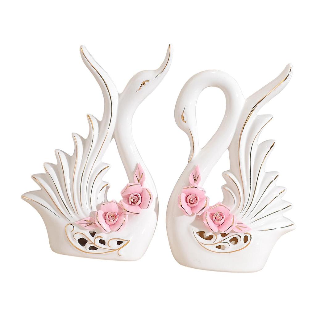 2Pcs White Swan Figurines, Modern Swan Statue Sculpture Ornament Table
