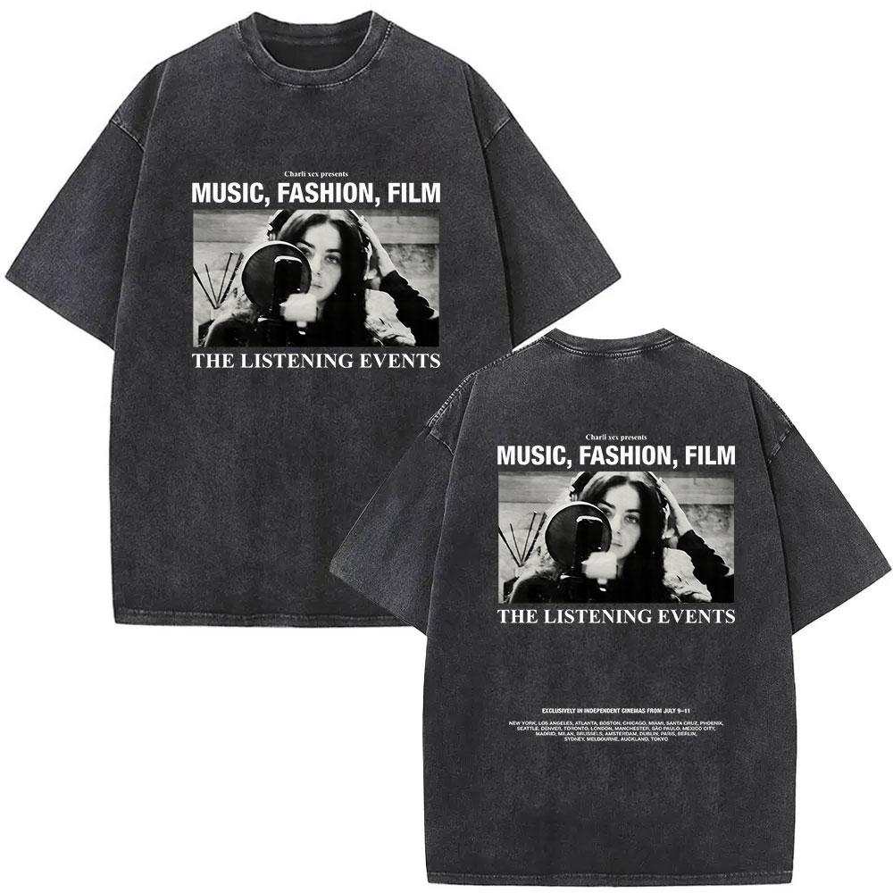 2026 Hot Sale Charli XCX Music Fashion Film Tour 2026 Vintage Washed T Shirt Men Women Summer Pop Music Fashion Oversized T-shirts Streetwear Top