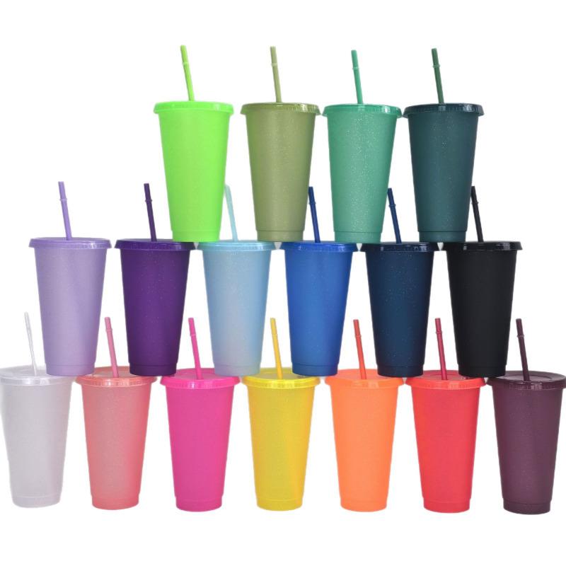 

1PC 24oz Pure Color PP Plastic Cup 710ml Straw Tumbler Single Layer Drinking Cup Water Bottle KTY 701-800ml