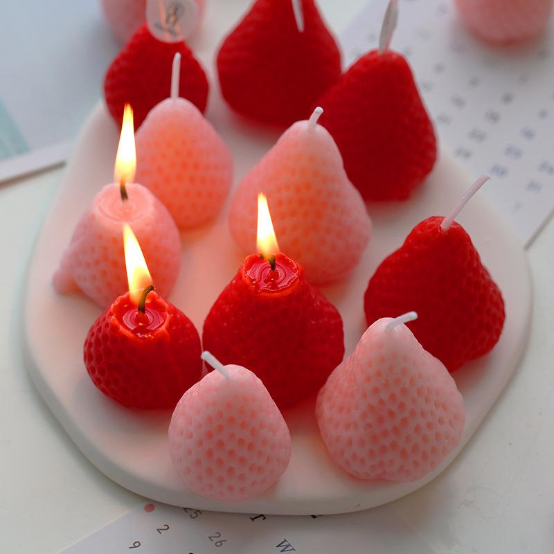 Strawberry-Scented Soy Wax Candle: Creative Fruit-Shaped Home Decor & Birthday Party Favor