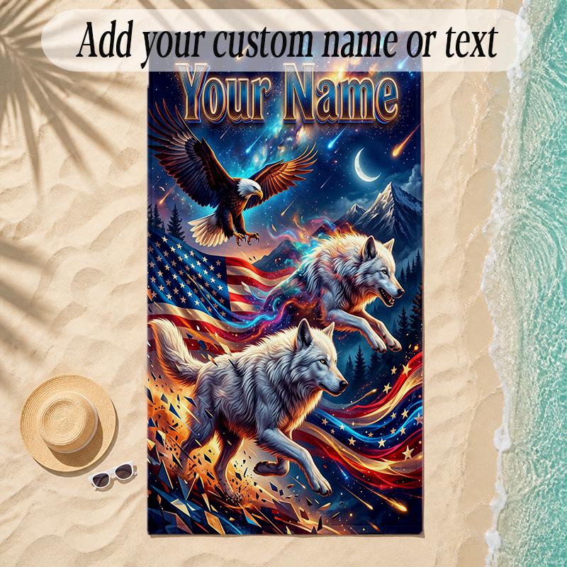 Fox Theme Soft Beach Towel Personalized Custom Name Text Towel Portable for Beach Pool Travel