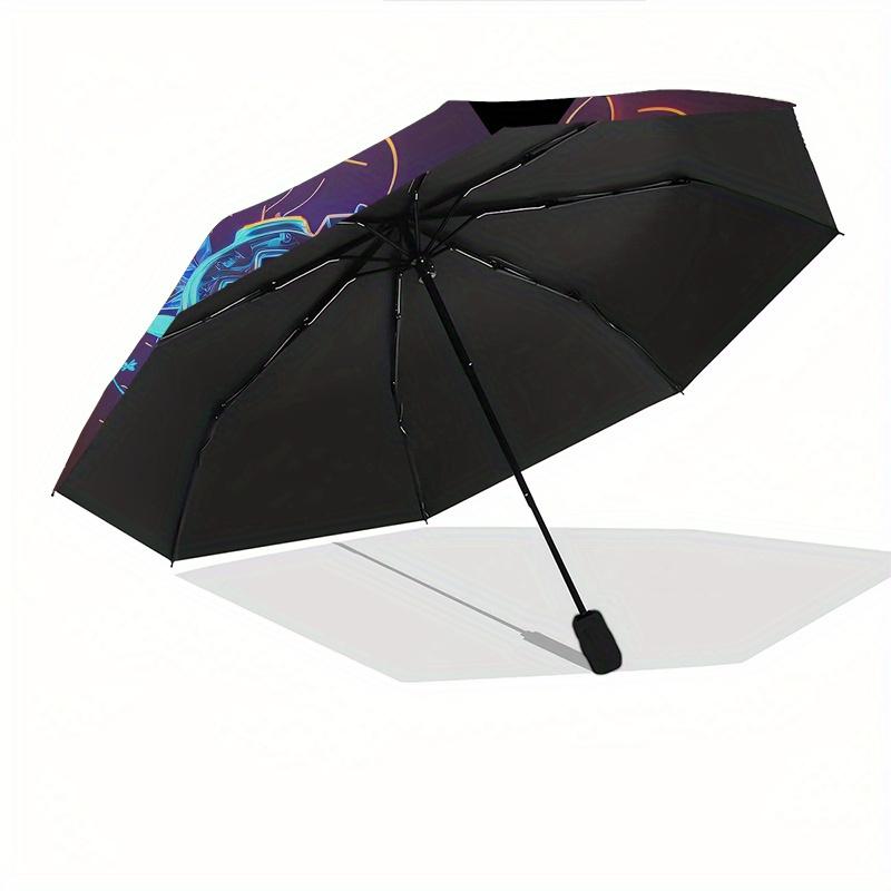 Neon Lights, Gaming Controller Theme Automatic Open/Close Fashion umbrella, Portable 3 Fold Compact Umbrella for Men & Women
