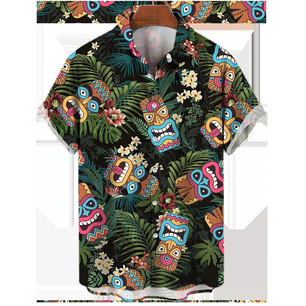 Men's Summer Short Sleeve Hawaiian Shirt Beach Holiday Print Shirt Top 100% Polyester Men's Street Style Short Sleeve Shirt