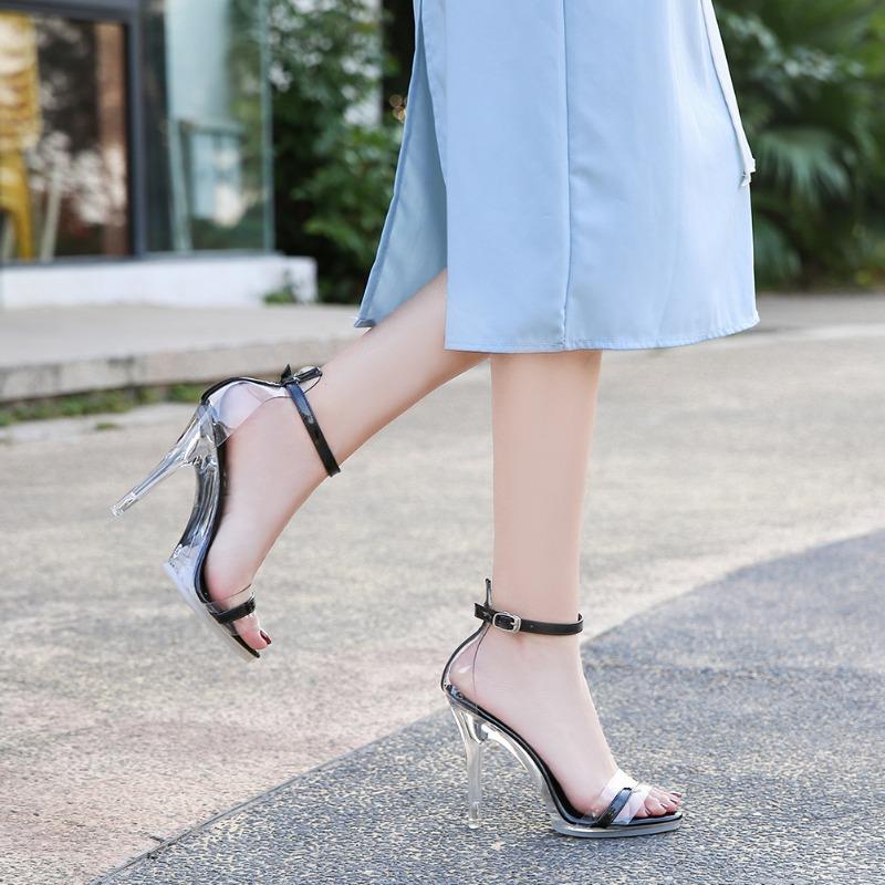 Fashion Crystal and Transparent High Heels Sandals Live Streaming Host Shopping Source One Piece