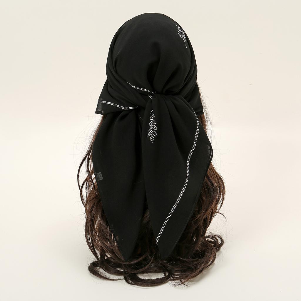 New Chiffon Square Scarf Women Rhinestone Headscarf Muslim Malaysian Shawls Headwraps Islamic Clothing Headband Ramadan 90*90cm