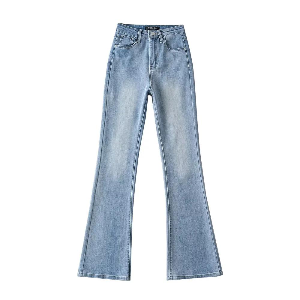 Women s Spicy Girl Micro-Flare High-Waisted Slim Fit Jeans – Trendy Elastic Flared Denim Medium