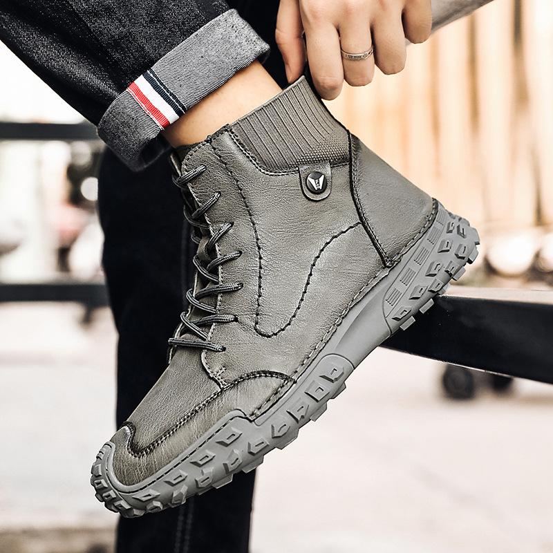 Foreign trade new trend Korean version of high-top men's shoes large size autumn and winter middle-top men's boots size 46 casual shoes 2025