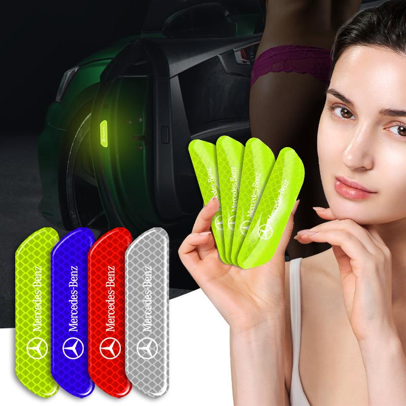 4PCS Car Door Safety Warning Reflective Mark 3D Sticker For Mercedes-Benz AMG C500 C200 C300 A B C E GLA CLA GLK GL ML GLE W204 W205 W203 W211 W212