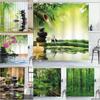Unframed Bamboo Zen Shower Curtain Green Nature Forest Stone Spa Candle Summer Tropical Bamboo Forest Orchid Bathroom Decor With