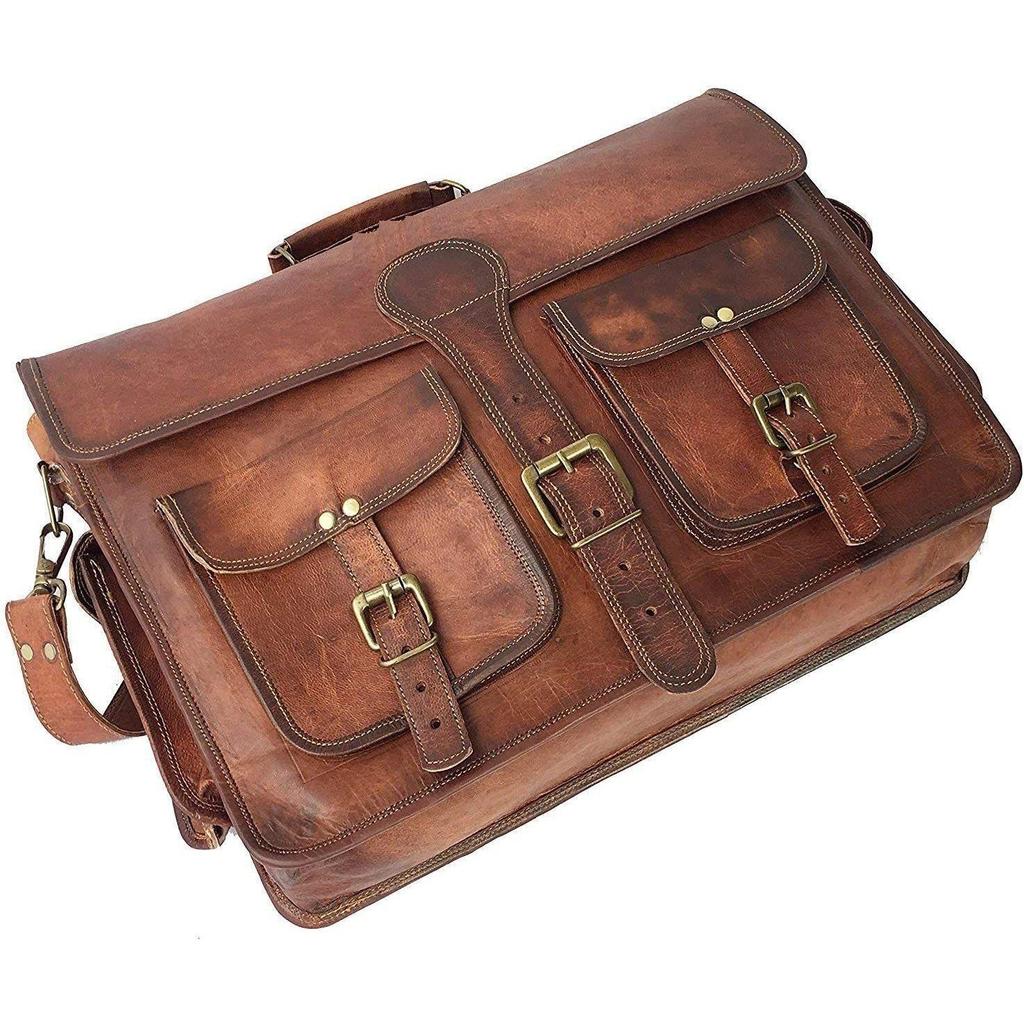 Vintage Handmade Leather Travel Messenger Bag Office Crossbody Bag Laptop Briefcase Computer College Satchel Bag For Men And Women