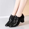 Women Water Grass Grain Leather Latin Dance Shoes Square Lace Round Toe Soft Soled Dance Shoes Breathable Social Dance Modern