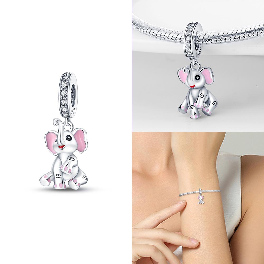 Copper Color Trunk Heart Shape Bow Pink Charms Beads Fitoriginal Bracelets Fine Diy Birthday Women Jewelry Gift