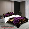 Purple Rose And Butterfly Print Bedding Set Black With Gold Accents Bedding Set With Duvet Cover & Pillowcases For Bedroom Decor