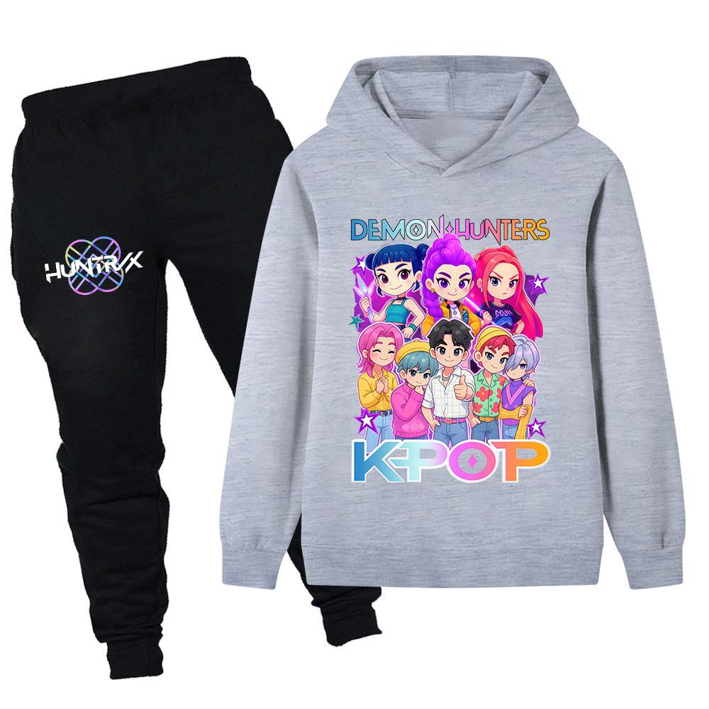 PB1201 Kinder Jungen Mädchen Kpop Mira Zoey Rumi Sajaboys Print Langarm Kapuzenpullover Hose Hosen Kleidung Sets