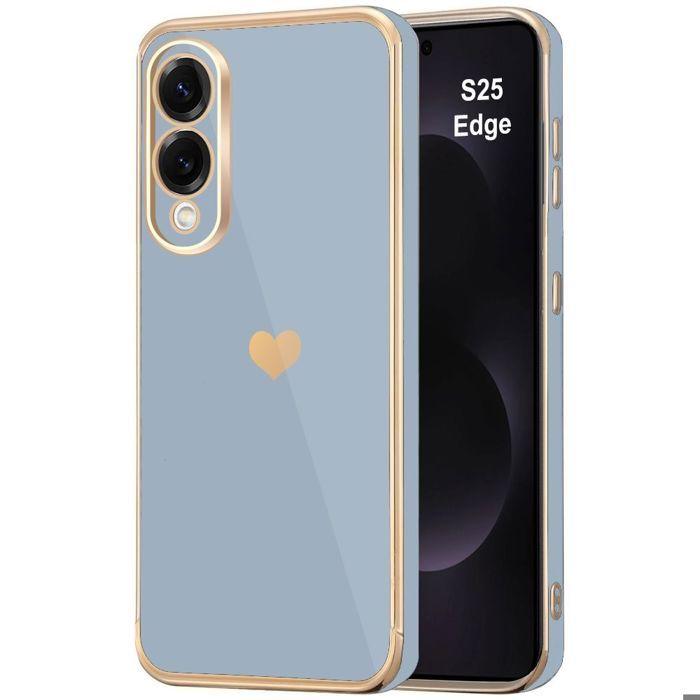 Coque pour Samsung Galaxy S25 Edge - BOOLING - Silicone Slim Antichoc avec Motif Cœur - Bleu